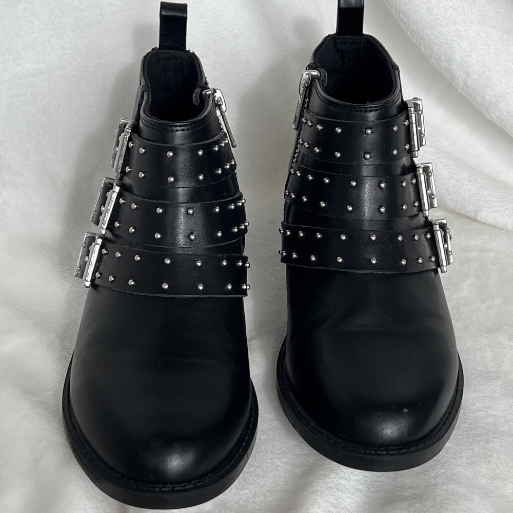 H&M Divided Black Studded Triple Buckle Ankle Boots Wm 5.5 EUR 36 EUC‎ Punk Moto - Picture 6 of 13